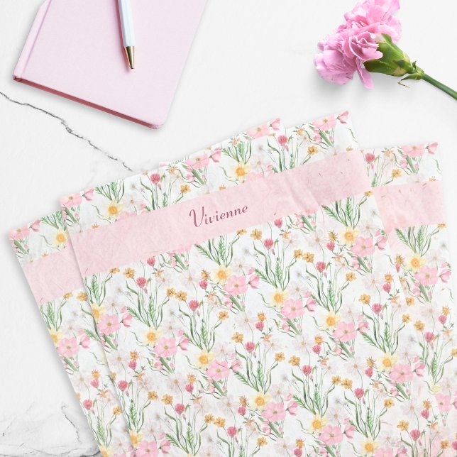 Rosa grüne Wildblumen-Wasserfarbe Seidenpapier (Pink Green Wildflower Watercolor Tissue Paper)