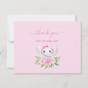 Rosa grüner Elefant Blumen Baby Dankeskarte Mitteilungskarte