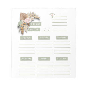 Rosa grüner Floral Boho Weekly Planer Organisator Notizblock
