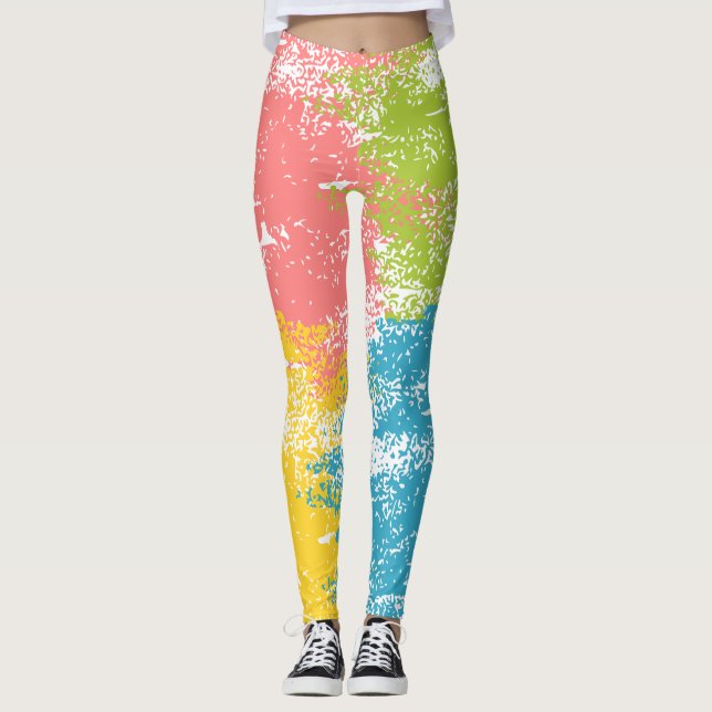 Rosa grüner Gelbblauer Regenbogen Leggings (Vorderseite)