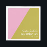 rosa grüner geometrischer Farbblock Bat Mitzvah Serviette<br><div class="desc">Modernes rosa und grün gestrichenes Bat Mitzvah Napkins</div>
