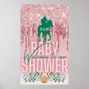 Rosa Grüner Glitter-Drip-Derby-Baby-Shower-Empfang Poster