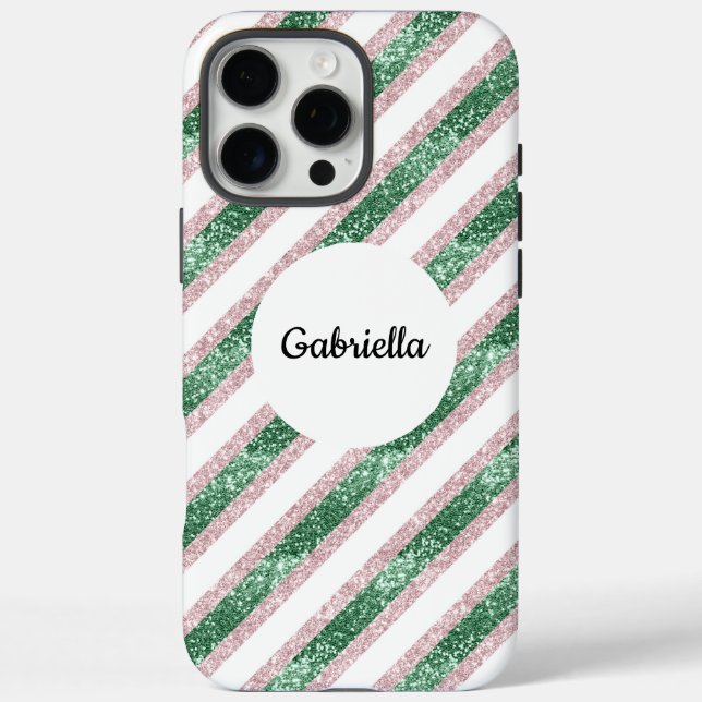 Rosa grüner Glitzer Streifen Case-Mate iPhone Hülle (Rückseite)