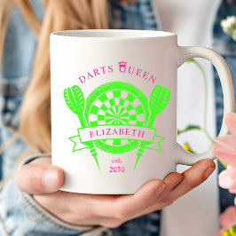 Rosa grüner Individuelle Name Darts Queen Coffee T Kaffeetasse