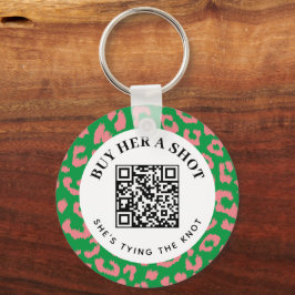 Rosa grüner Leopard-Junggeselinnen-Abschied QR-Zah Schlüsselanhänger
