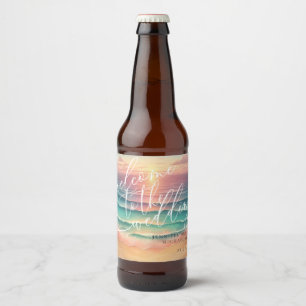 Rosa grüner Ozean Strand Sommer grüne Meer Hochzei Bierflaschenetikett