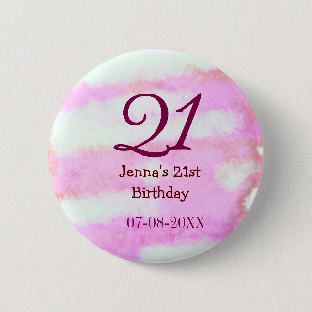 Rosa grüner Pastell 21. Geburtstag einfacher Name  Button (Vorderseite)