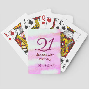 Rosa grüner Pastell 21. Geburtstag einfacher Name  Spielkarten