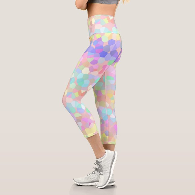 Rosa grüner Pastellmosaik Capri Leggings (Links)