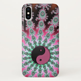 Rosa grüner schwarzer Fraktal Yin-Yang iPhone X Hülle