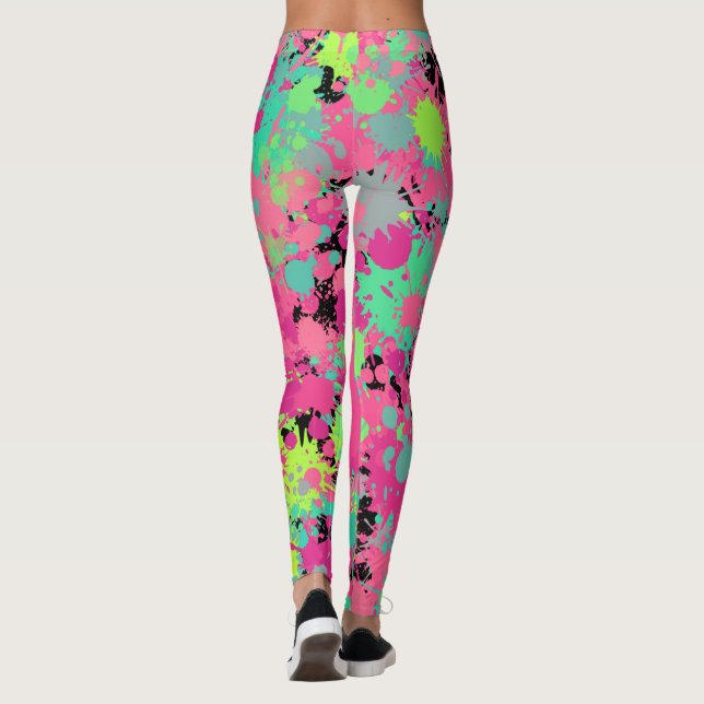 Rosa grüner Spritzmuster-Urlaubsstrand Leggings (Rückseite)