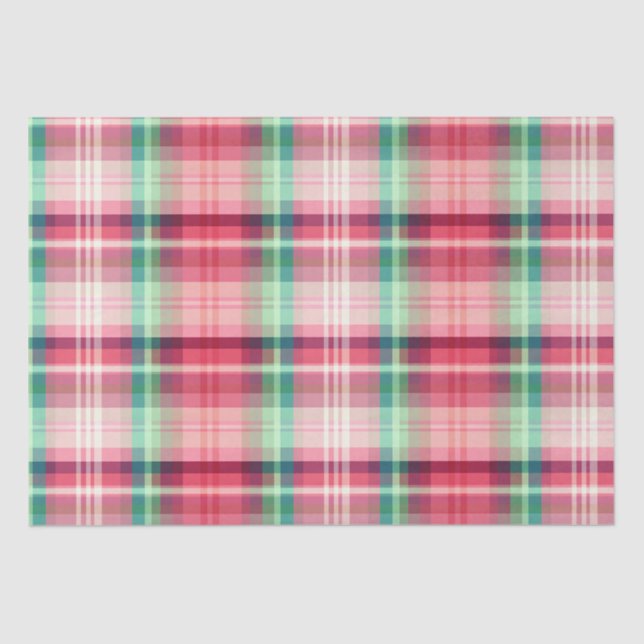 Rosa grüner Tartan Kariert Seidenpapier (Vorderseite)