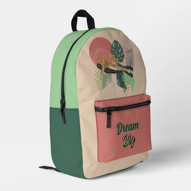 Rosa, grüner und gelber Dschungel Tropischer Abstr Bedruckter Rucksack (Rückseitige Ecke links)