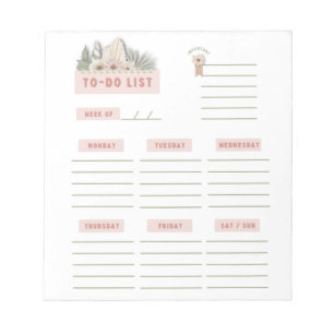 Rosa Grüner Weißer Floral Wochenplaner Organizer Notizblock