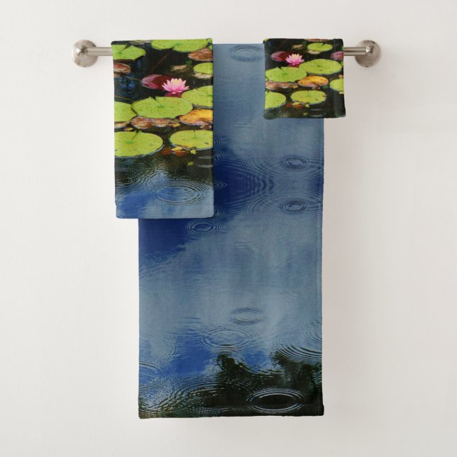 Rosa grünes blaues Foto Blume in Regen Badhandtuch Set (Insitu)