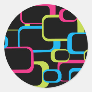 Rosa grünes blaues Retro-Quadrat Hübsch Runder Aufkleber