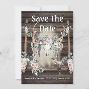 Rosa grünes Boho-Ameisenholz Save The Date