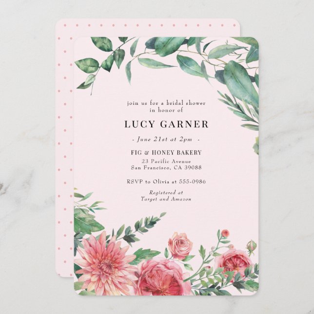 Rosa Grünes Brautparty Einladung (Vorne/Hinten)