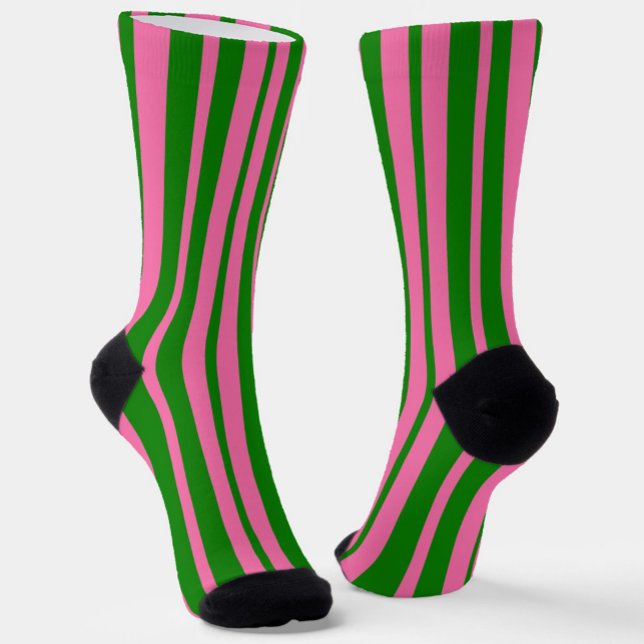 Rosa grünes Design Design Streifen Muster Socken (Von Creator hochgeladen)