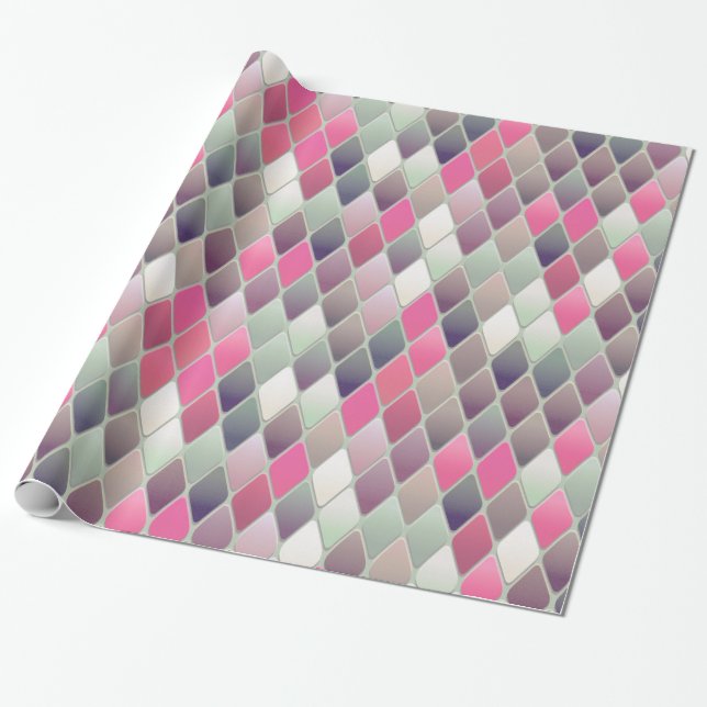 rosa grünes Karo-Pastellpapier Geschenkpapier (Ungerollt)