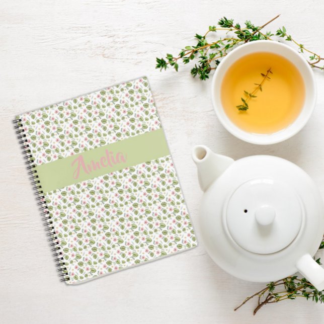 Rosa grünes Muster Aquarell Blume Notebook Notizbuch (Von Creator hochgeladen)