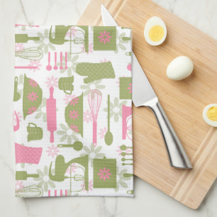 Rosa grünes Retro-Backen Geschirrtuch