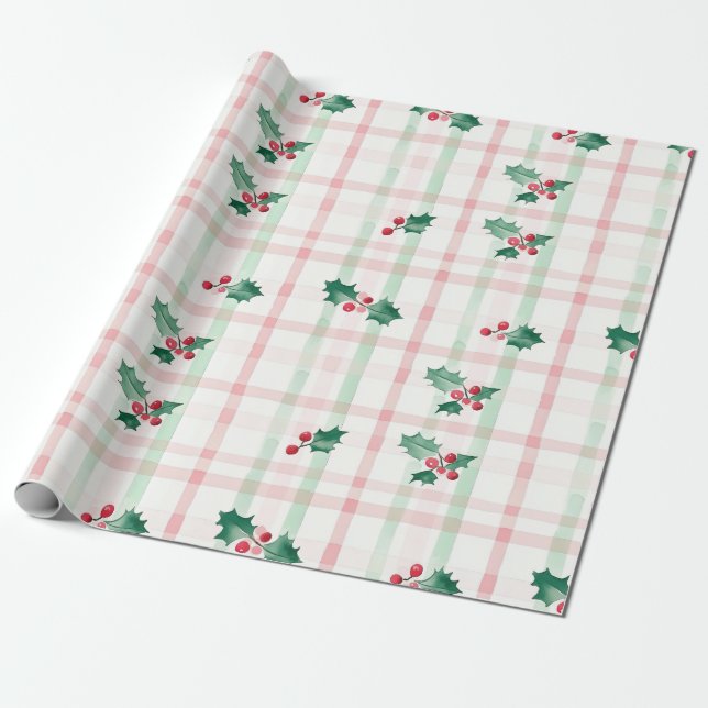 Rosa grünes Retro Weihnachtswrapping Paper Geschenkpapier (Ungerollt)