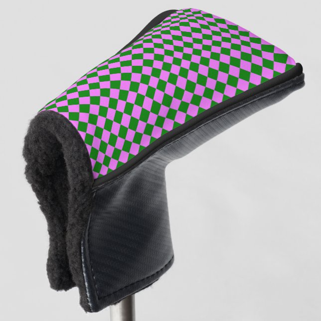 Rosa grünes Schachbrett Diamantmuster Golf Headcover (3/4 Vorderseite)