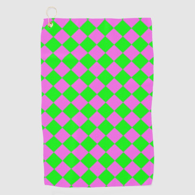 Rosa grünes Schachbrett Diamantmuster Golfhandtuch (Vorderseite)