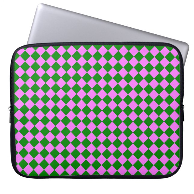 Rosa grünes Schachbrett Diamantmuster Laptopschutzhülle (Vorderseite)