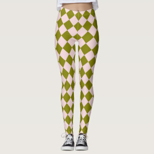 Rosa grünes Schachbrett Diamantmuster Leggings