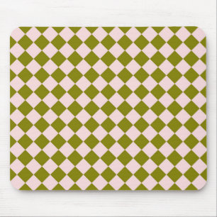 Rosa grünes Schachbrett-Diamantmuster Mousepad