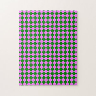 Rosa grünes Schachbrett Diamantmuster Puzzle