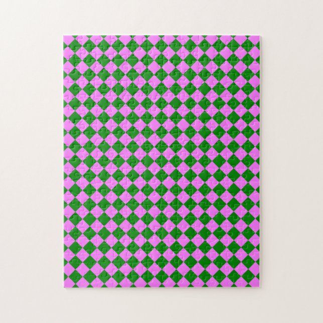 Rosa grünes Schachbrett Diamantmuster Puzzle (Vertikal)