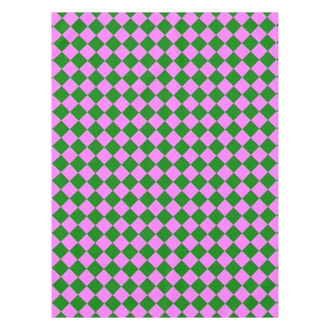 Rosa grünes Schachbrett Diamantmuster Tischdecke (Vorderseite)