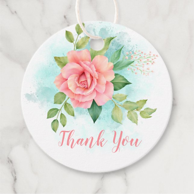 Rosa grünes Türkis Ombre Wasserfarben Rose Geschenkanhänger (Vorderseite)