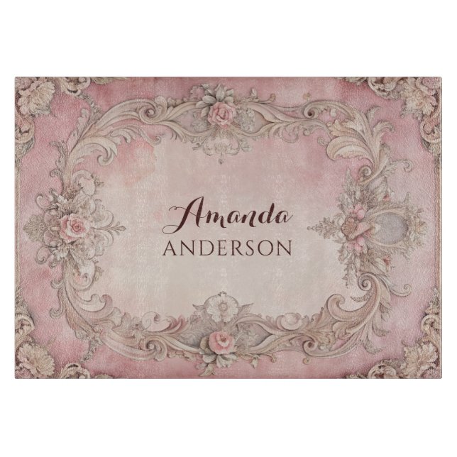 Rosa Grunge Antik-Rahmen Decoupage Schneidebrett (Vorderseite)