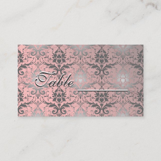 Rosa Grunge Damask Table Card Platzkarte (Vorderseite)