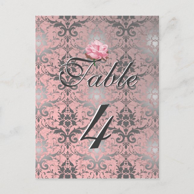 Rosa Grunge Damask Table Card Postkarte (Vorderseite)
