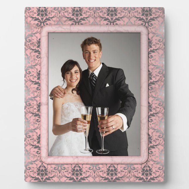 Rosa Grunge Damask Wedding Plaque Fotoplatte (Vorderseite)