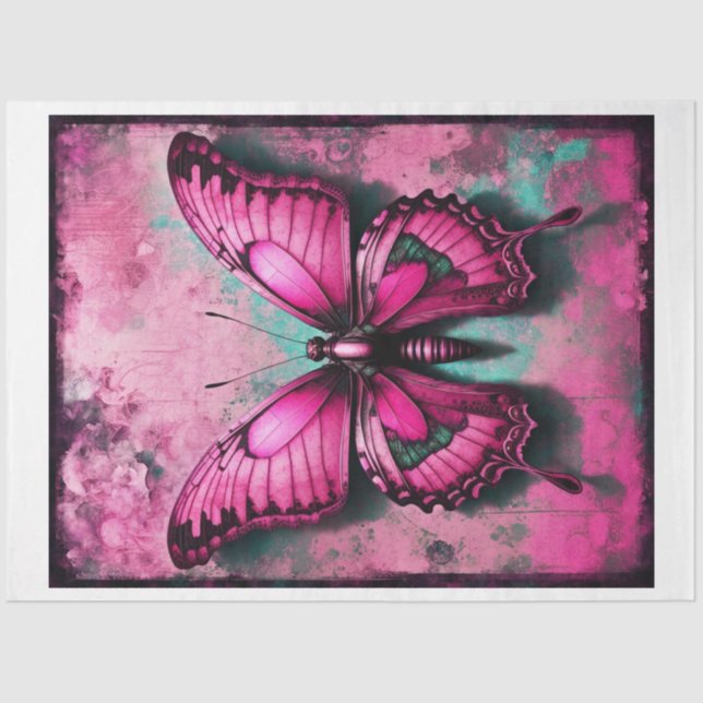 Rosa Grunge Gothic Butterfly Dekoupage Paper Seidenpapier (Vorderseite)