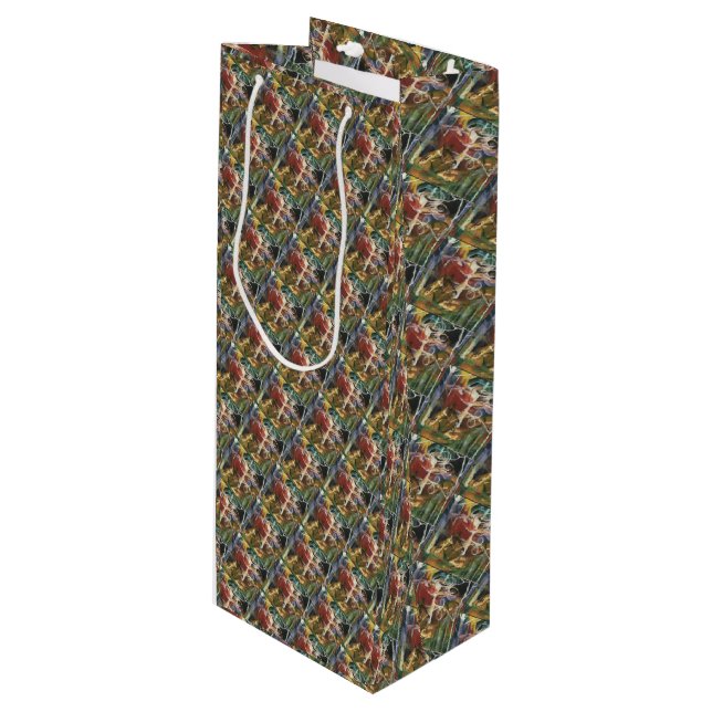 Rosa Grüngelber Hirsch Geschenktüte Für Weinflaschen (Vorderseite Schrägansicht)