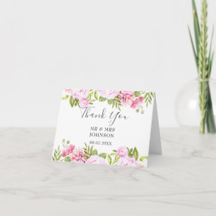Rosa Grünpflanzen Florales Hochzeits-Dankeschön Karte