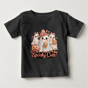 Rosa Gruseliger Süßer Halloween-Geister & Kürbis Baby T-shirt