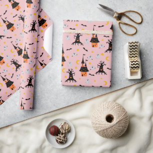Rosa gruseliges Spukhaus Halloween Geschenkpapier