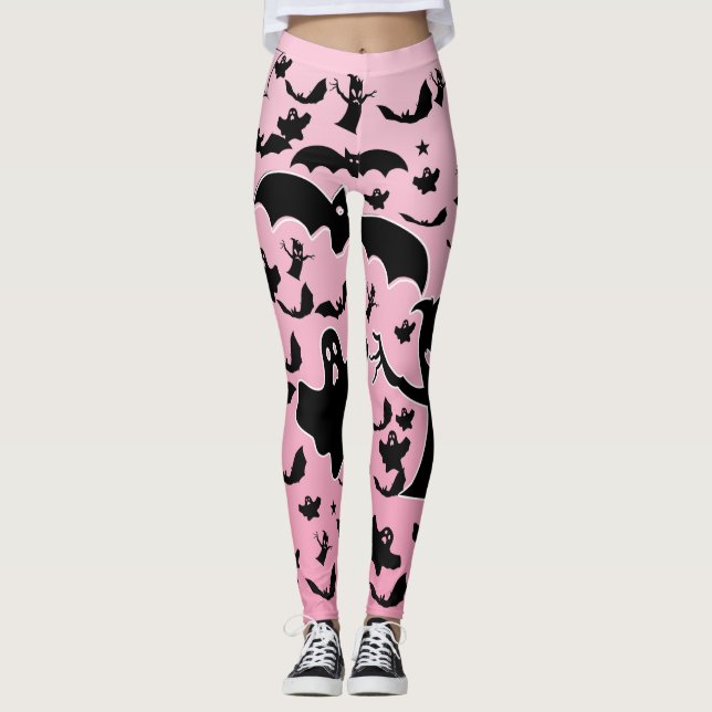 Rosa Gruselwald-Musterkunst mit Geistern Leggings (Vorderseite)