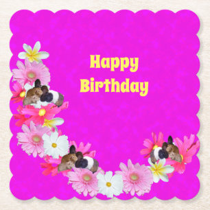 Rosa Guinea Schweine und Blume, Untersetzer aus Pa