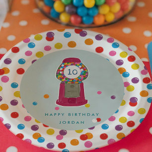 Rosa Gumball Machine Bonbons Kaugummi Geburtstag Pappteller