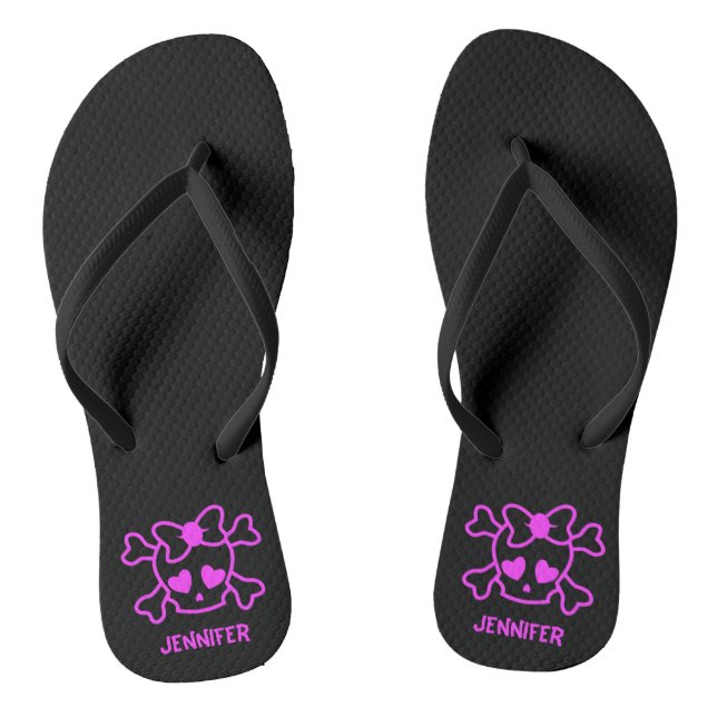Rosa gürteliger Emo-Schädel mit Bugnadel-Mädchen Flip Flops (Fußbett)