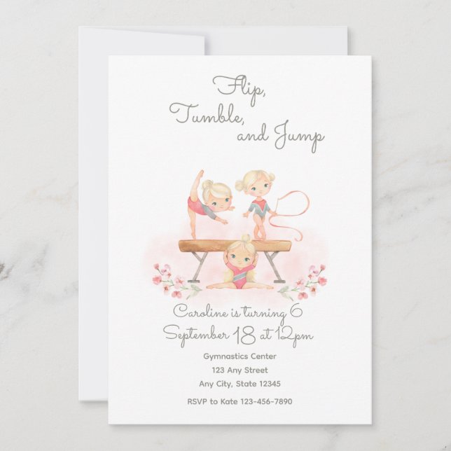 Rosa Gymnastik Einladung (Vorderseite)
